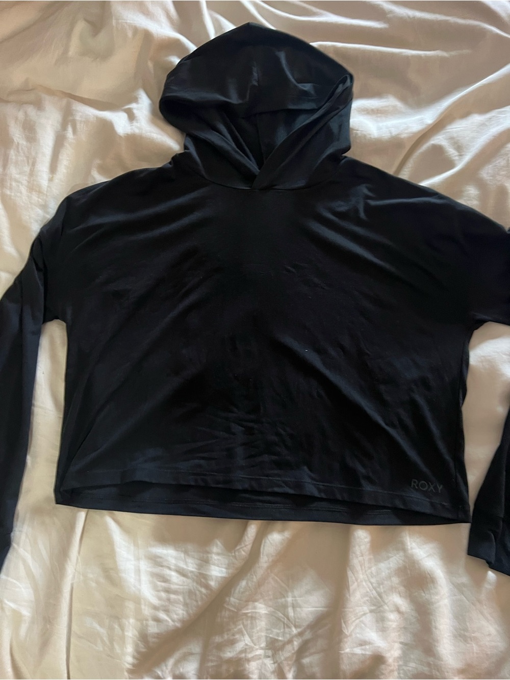 Roxy Black Cropped Hooded Long-Sleeve Top